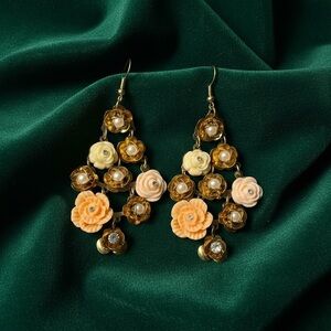 Handcrafted Floral Drop Earrings in Peach & Ivory